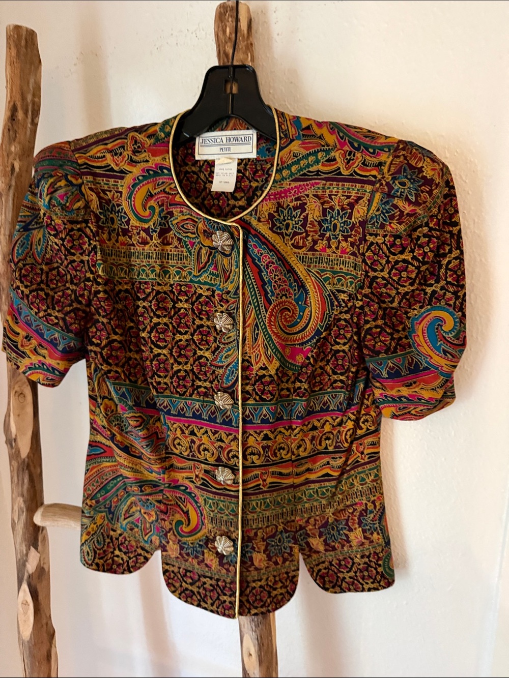 Jessica Howard 70s Vintage Multicolor Paisley Floral Piped Button-Front Blouse 4